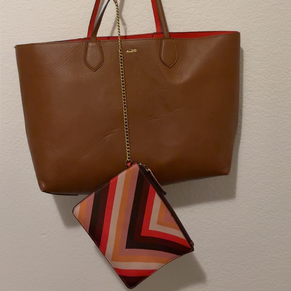 Aldo Tan and Red Tote Bag